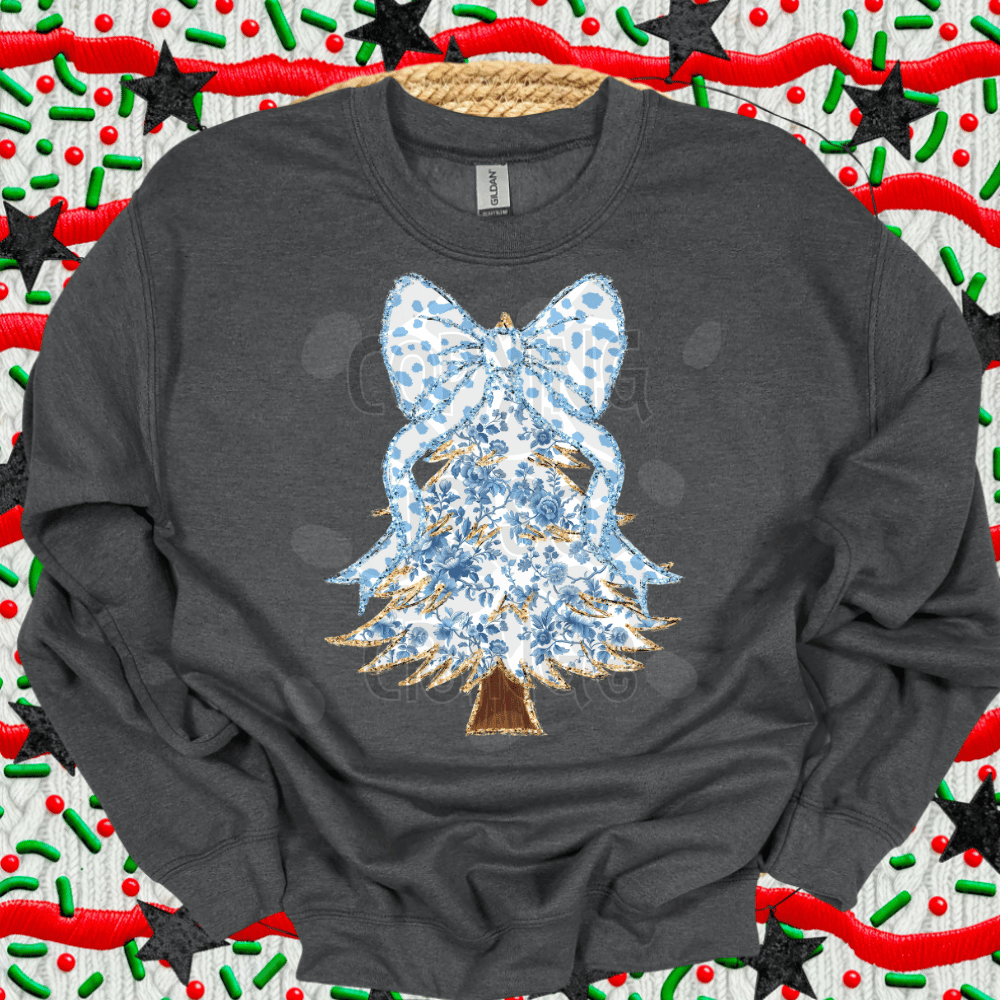Boujee Xmas tree with bow BLUE - DTF TRANSFER (WRS)