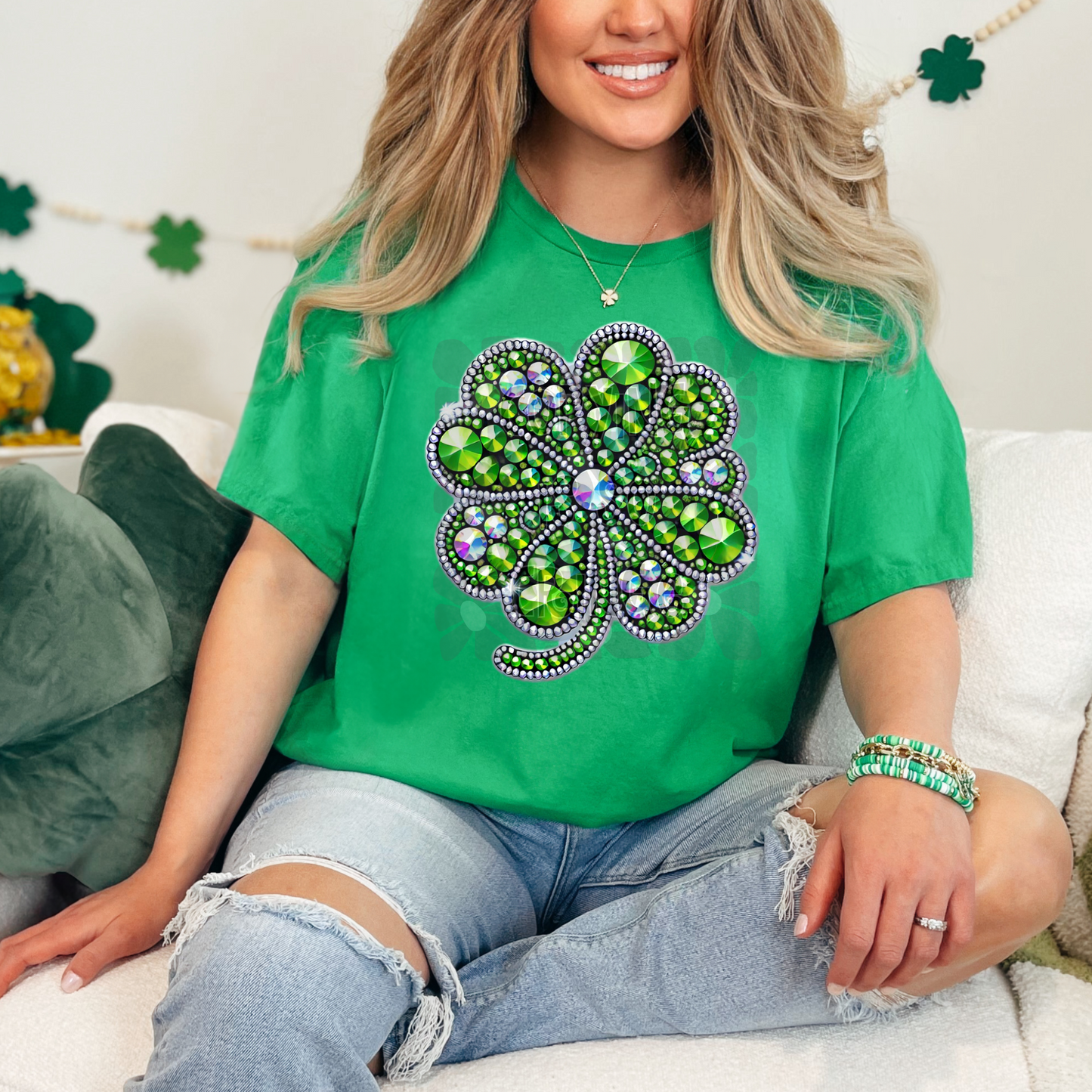 Faux rhinestone four leaf clover #1 - DTF TRANSFER (WFD)