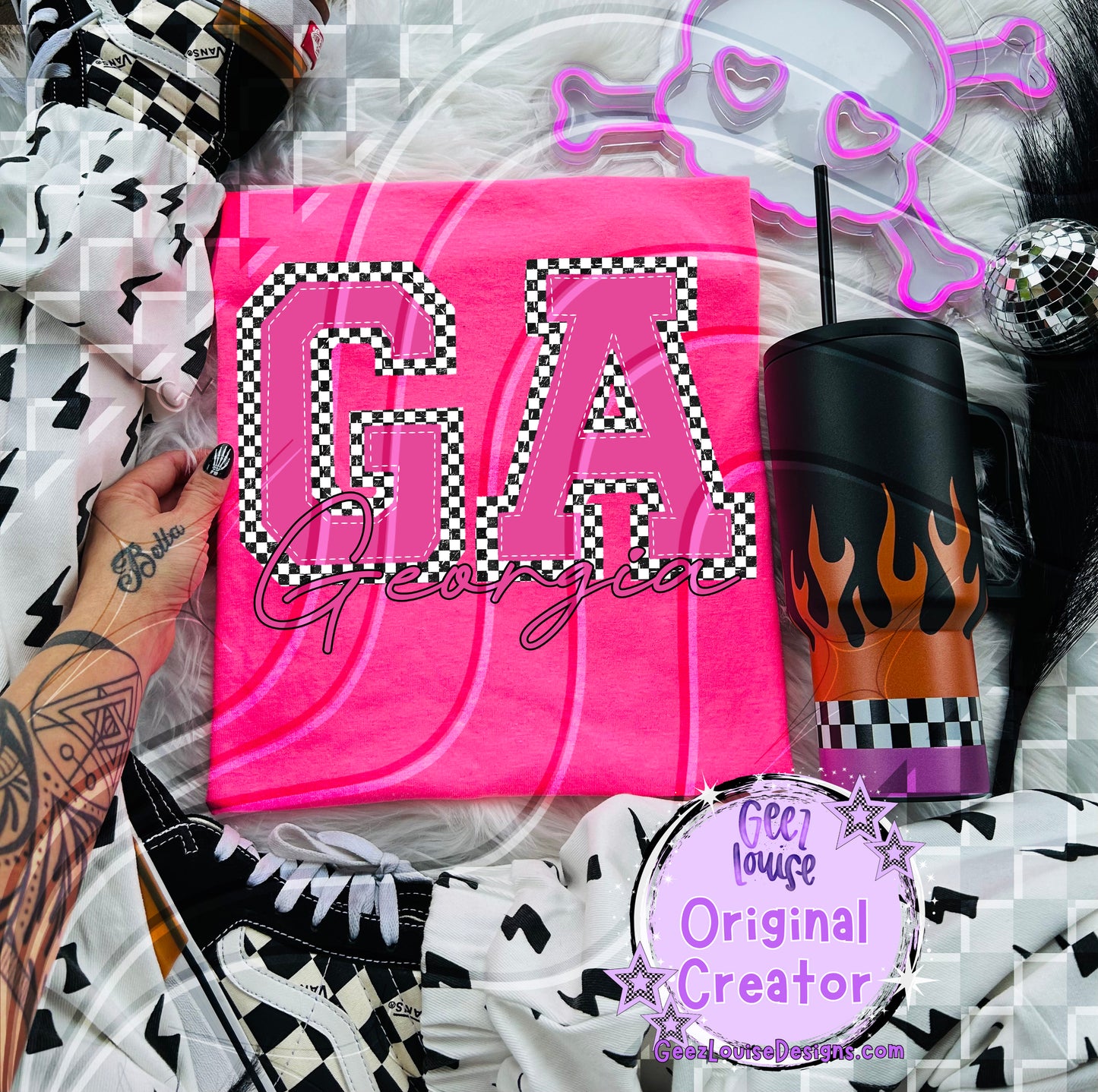 Pink checkered states- DTF TRANSFER (GLD N25)