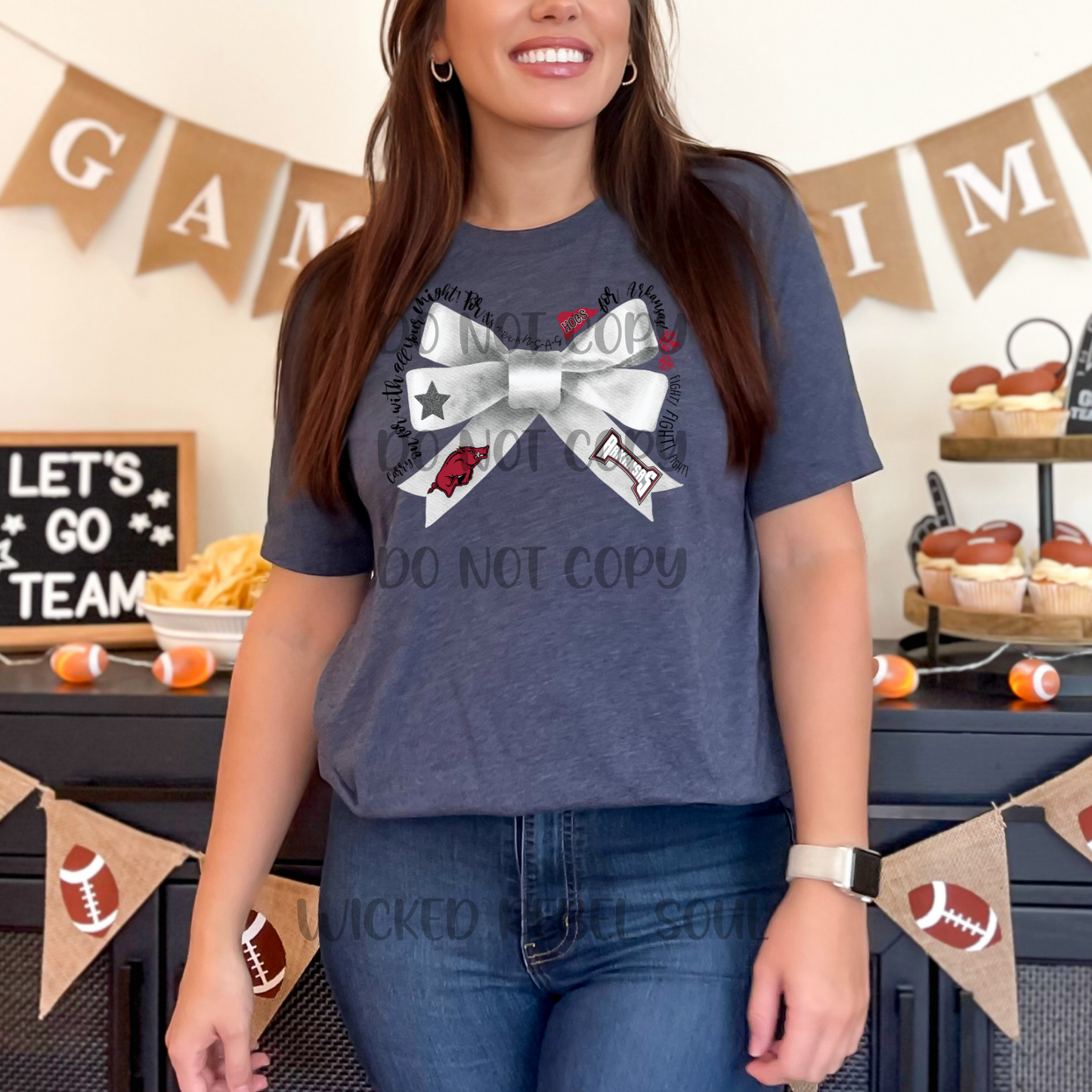 Arkansas Razorbacks watercolor bow - DTF TRANSFER (Axis football drop)