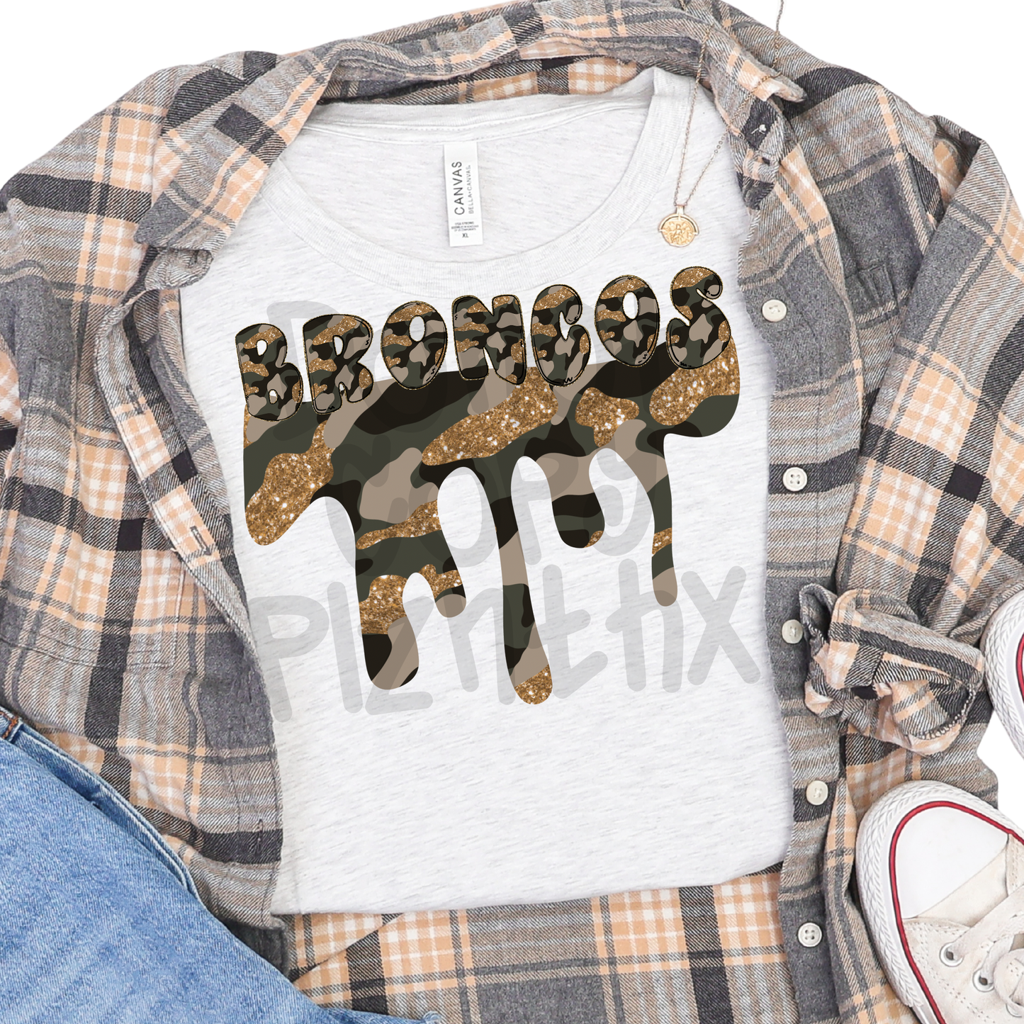 Broncos camo glitter drip - DTF TRANSFER (PVC)