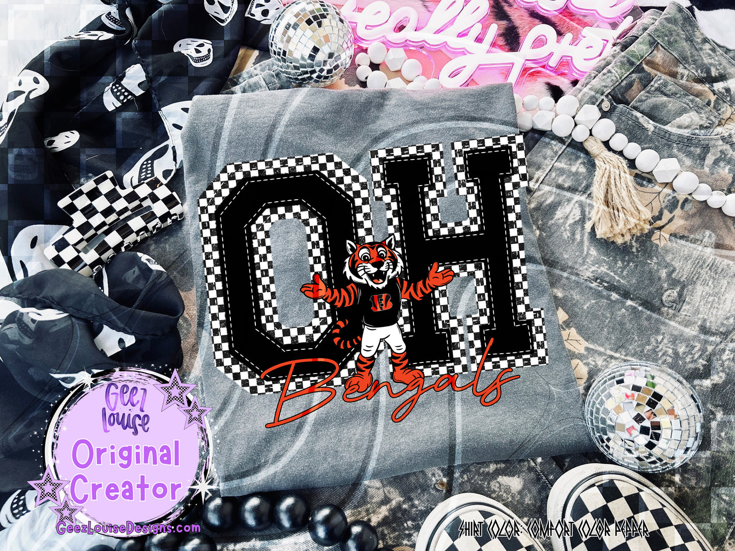 Bengals #2 checkered - DTF TRANSFER (GLD925)