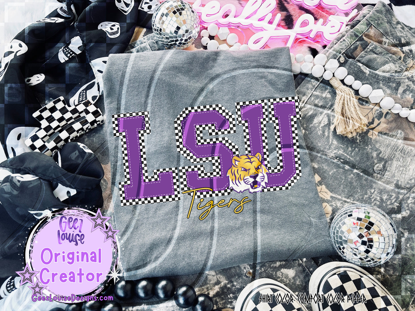 Lsu Tigers checkered - DTF TRANSFER (GLD925)