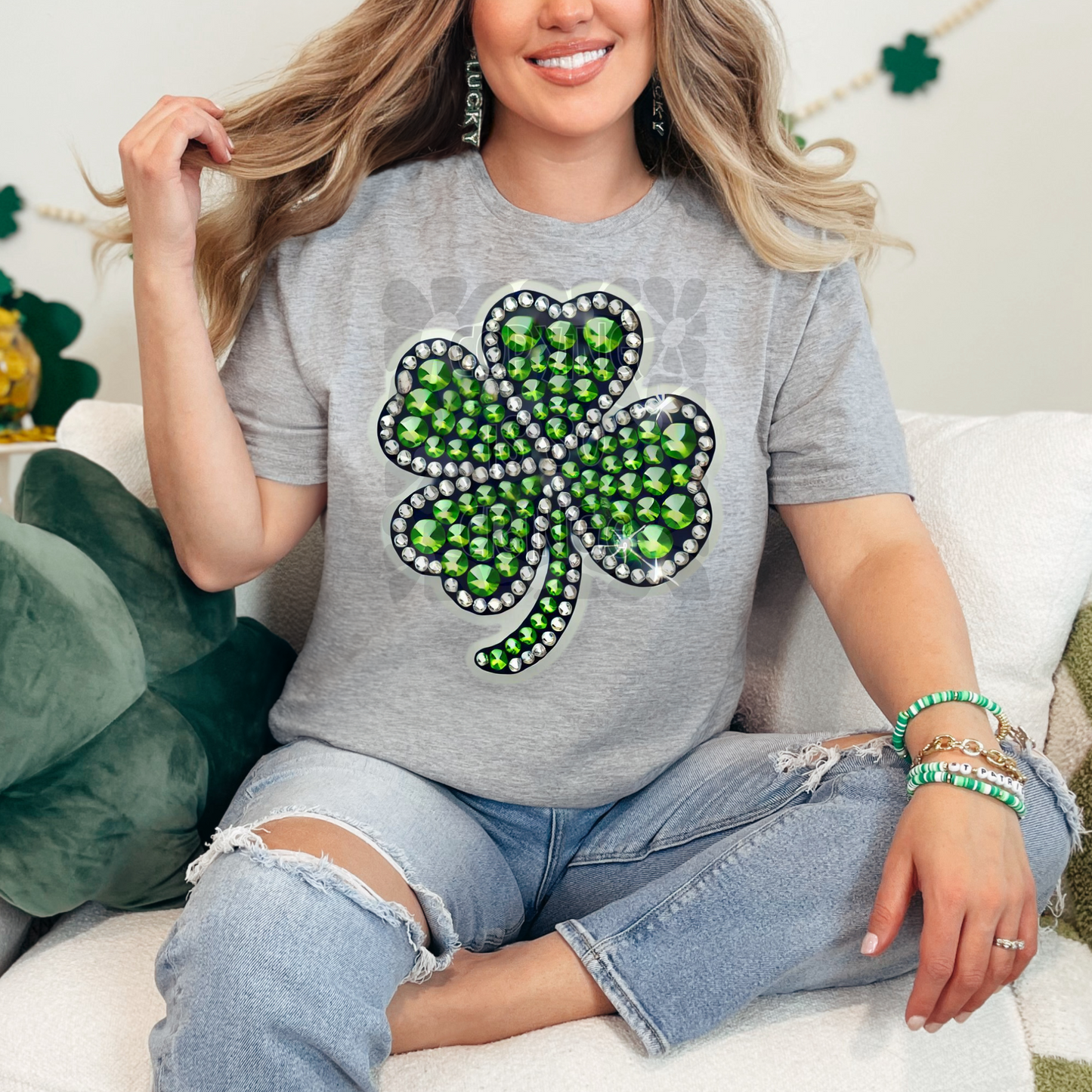 Faux rhinestone four leaf clover #2 - DTF TRANSFER (WFD)
