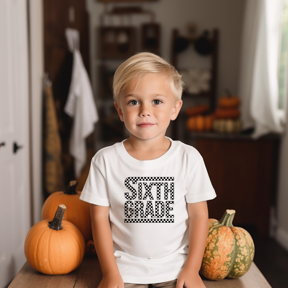 SIXTH GRADE checkered style - DTF TRANSFER ONLY