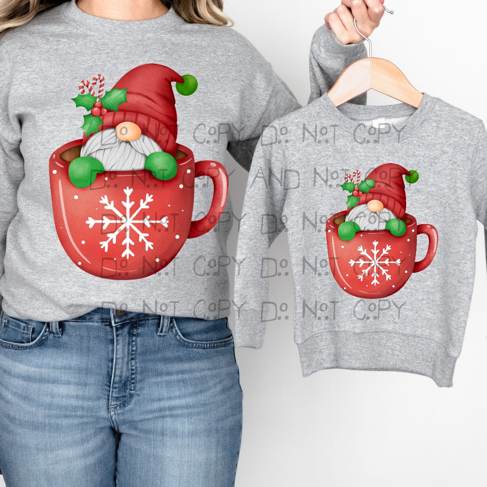 Gnome in a cup of hot cocoa - DTF TRANSFER ONLY