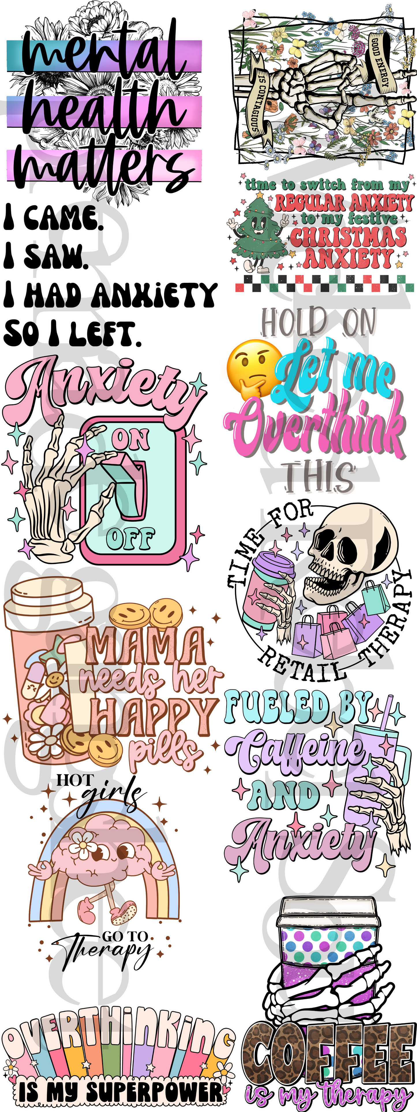 Mental health with skellies ; premade gang sheet