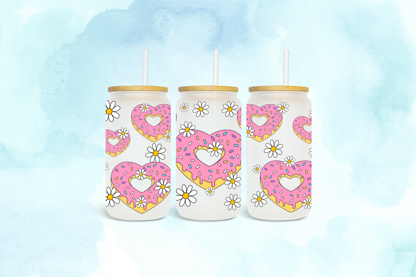 Heart donuts and flowers - UV dtf wrap 16oz libbey