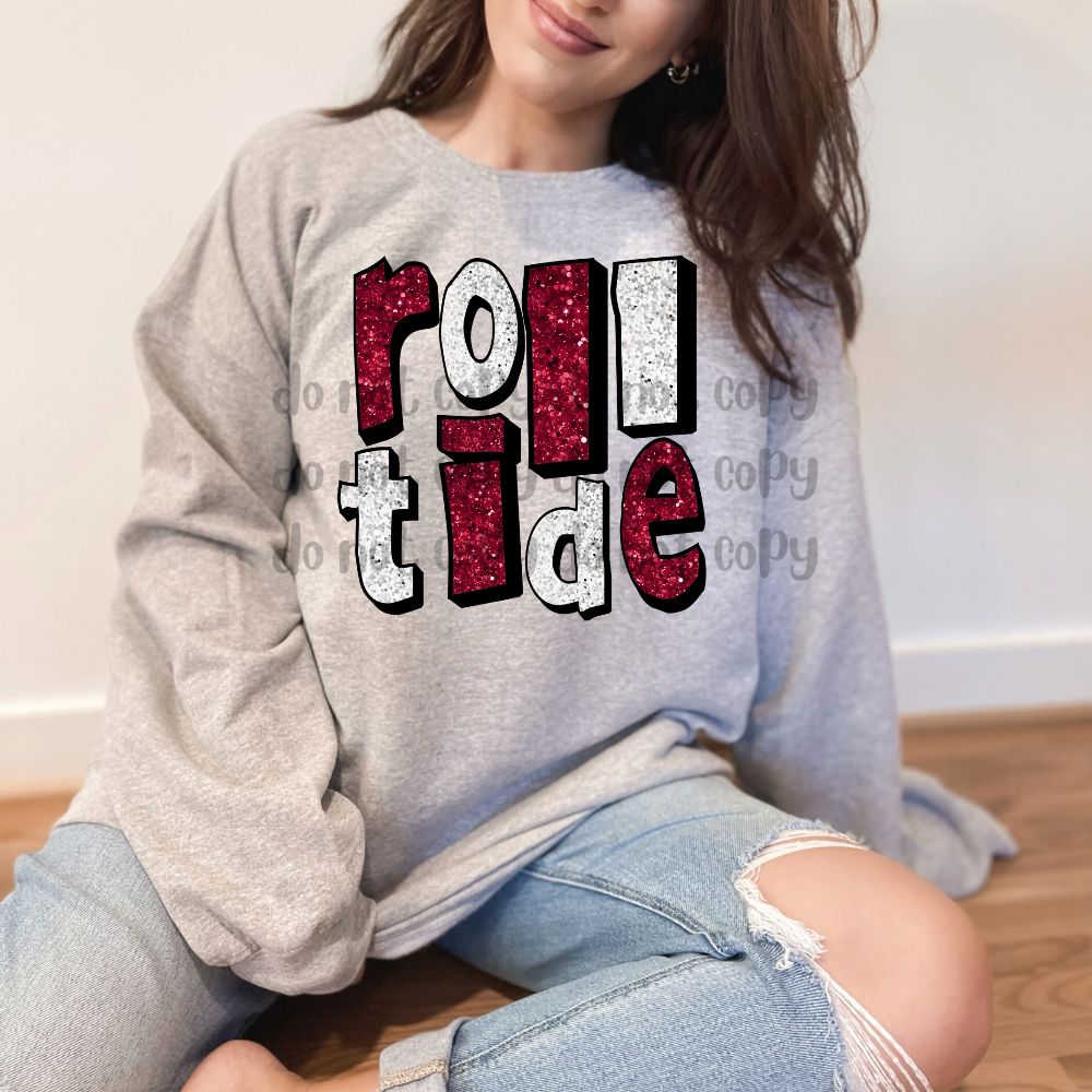 Roll tide faux glitter crazy letters - DTF TRANSFER