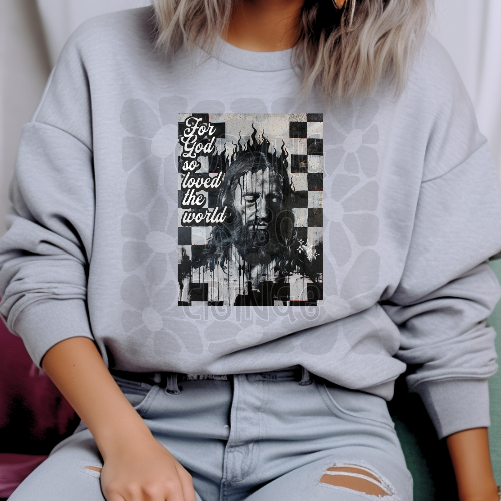 Jesus checkered For God so loved the world 3:16 - DTF TRANSFER