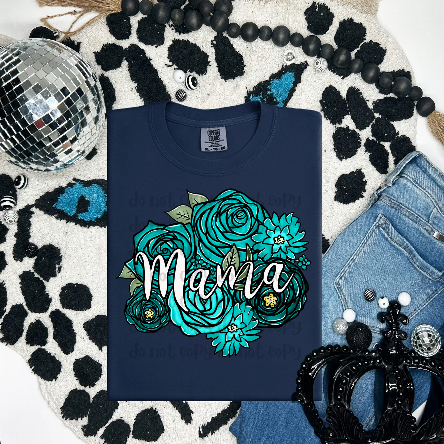 Mama Teal Floral Bouquet- DTF TRANSFER (WFD M25)
