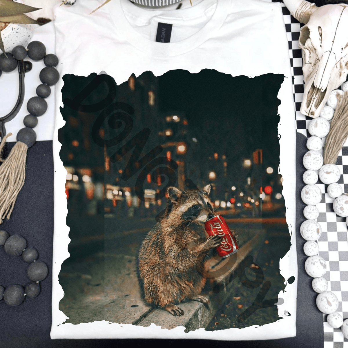 Raccoon drinking CC - DTF TRANSFER (PVC)