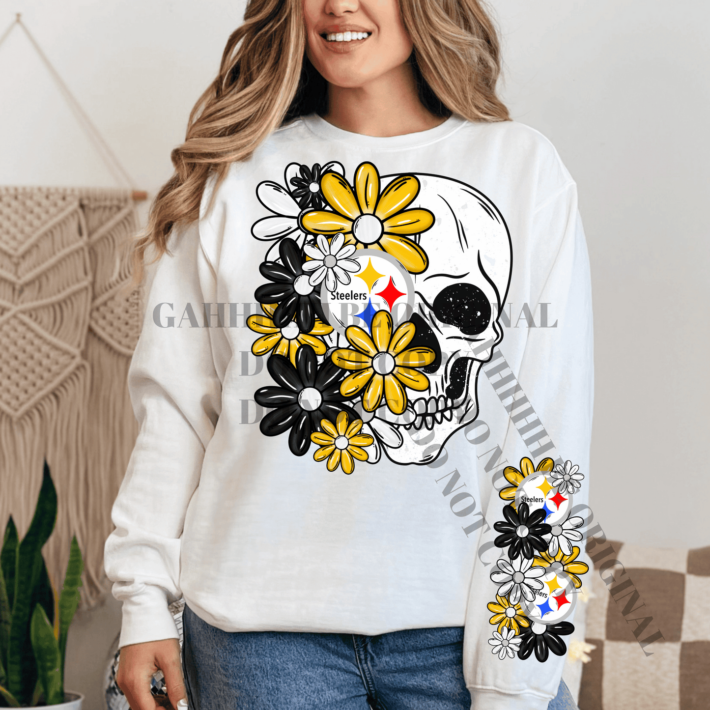 Skellie Steelers - DTF TRANSFER (floral letters & skellies & sleeves MMD)