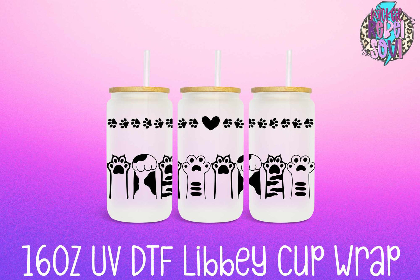 Cat Paws - FOR Libbey glass can 16oz UV DTF cup wrap decal