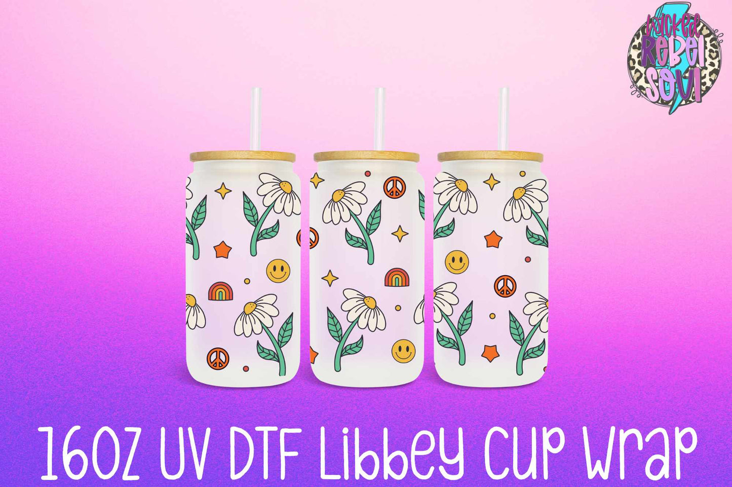 Peace and Flowers - FOR Libbey glass can 16oz UV DTF cup wrap decal
