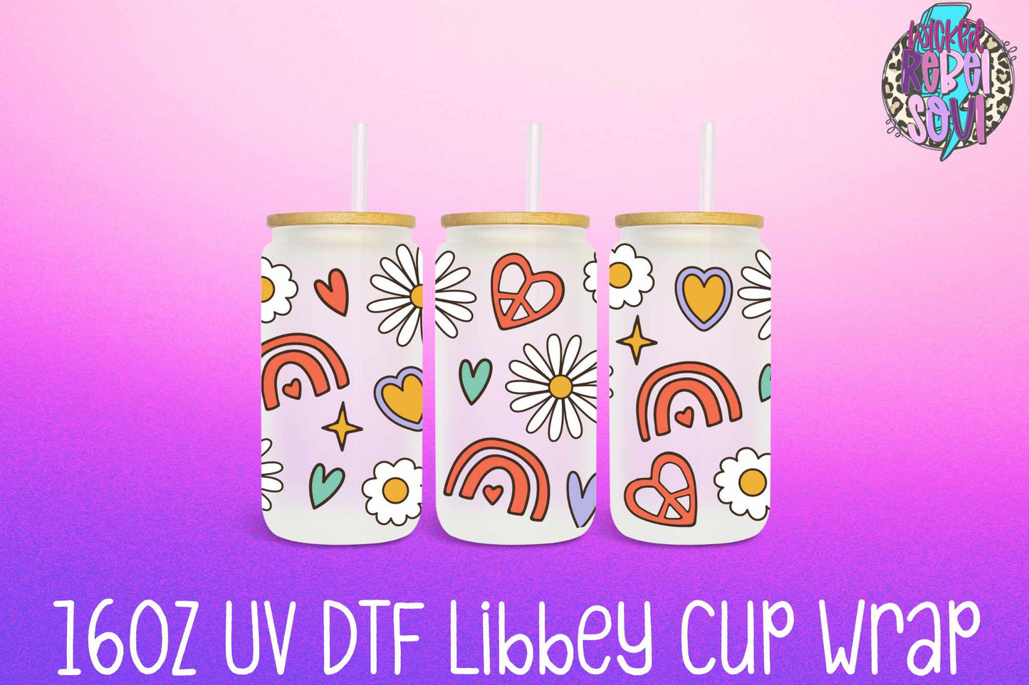 Hippie Vibes - FOR Libbey glass can 16oz UV DTF cup wrap decal