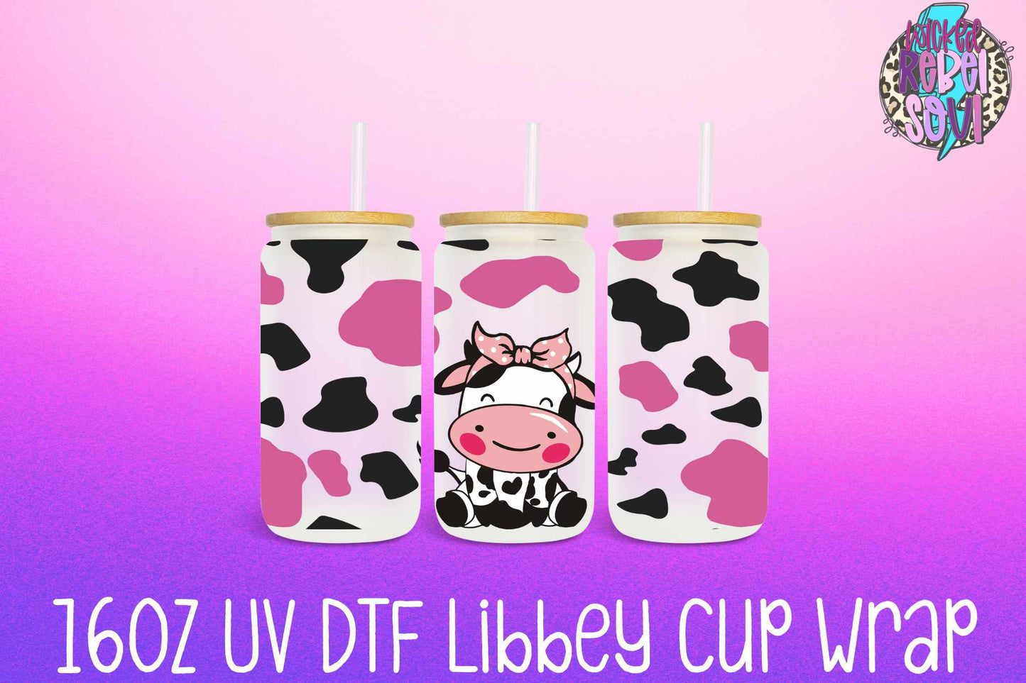 Cute Cow - FOR Libbey glass can 16oz UV DTF cup wrap decal
