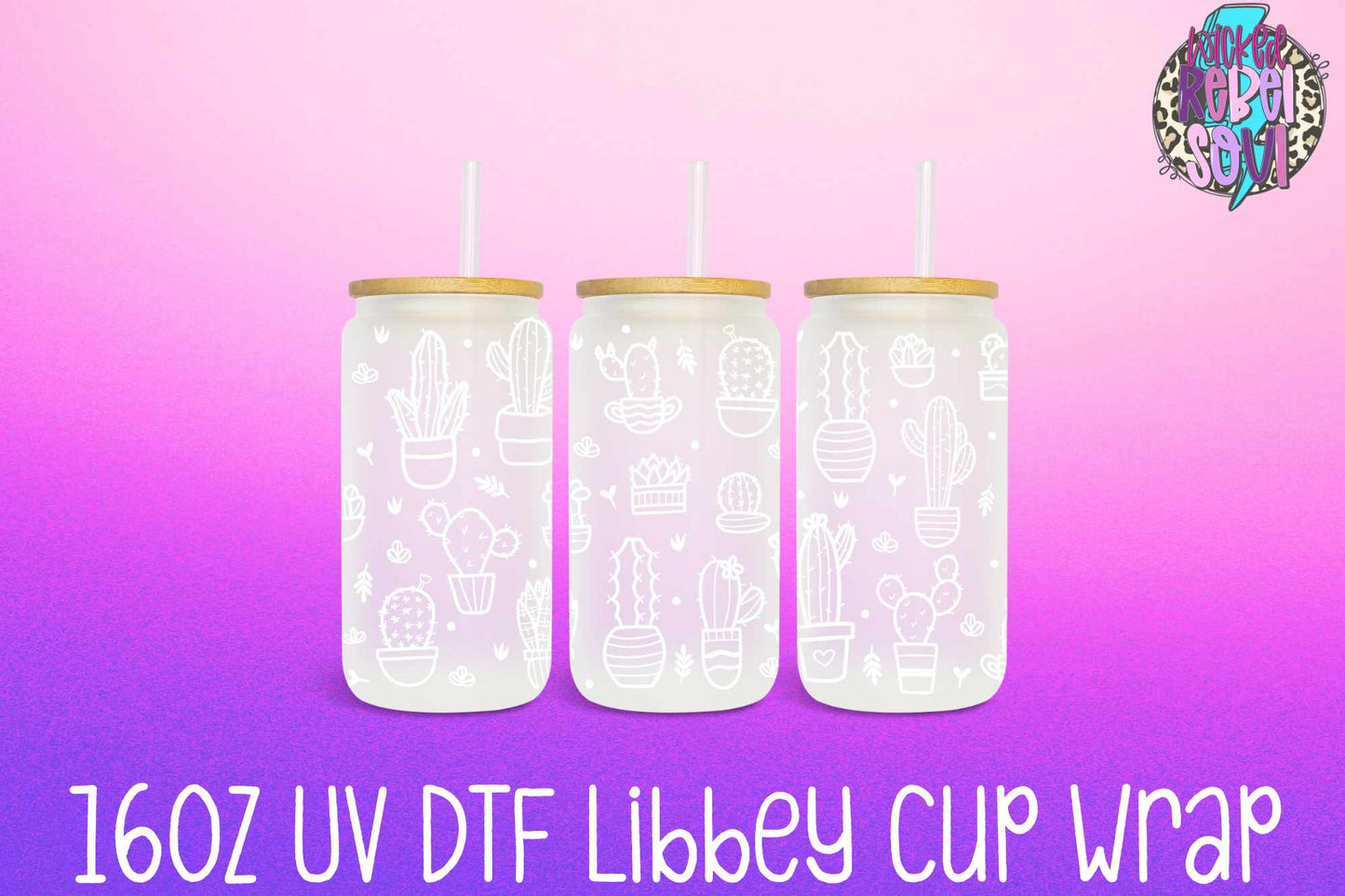 White Cactus - FOR Libbey glass can 16oz UV DTF cup wrap decal