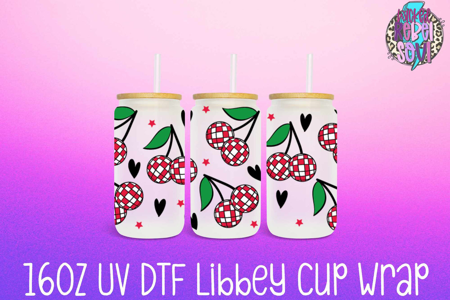 Cherry Disco - FOR Libbey glass can 16oz UV DTF cup wrap decal