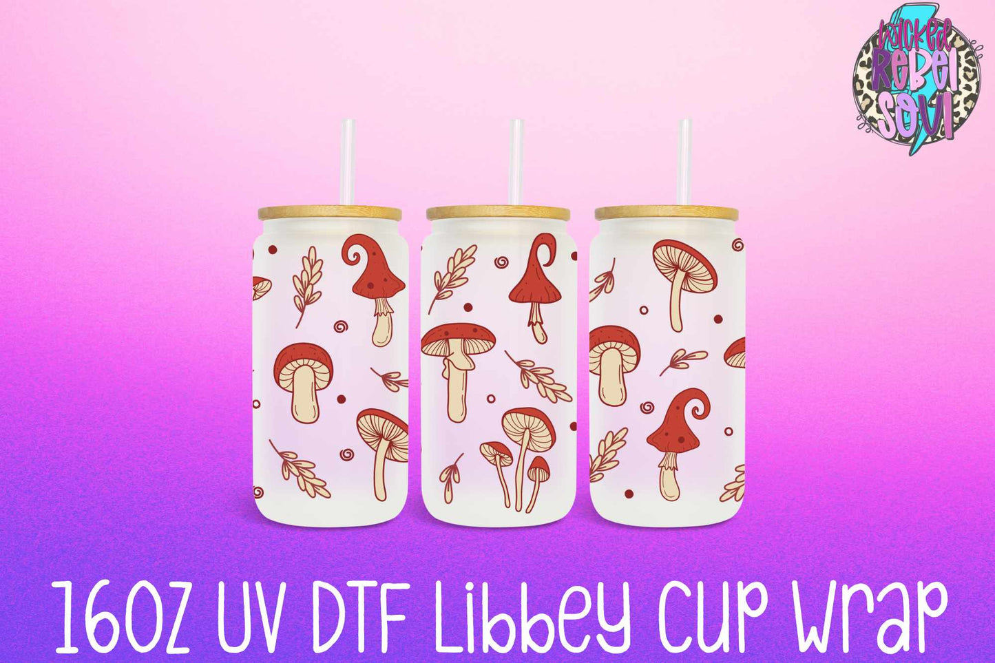Mushrooms - FOR Libbey glass can 16oz UV DTF cup wrap decal