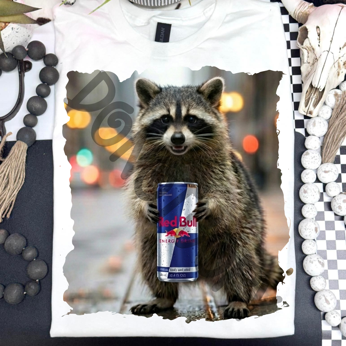 Raccoon drinking RB energy drink - DTF TRANSFER (PVC)