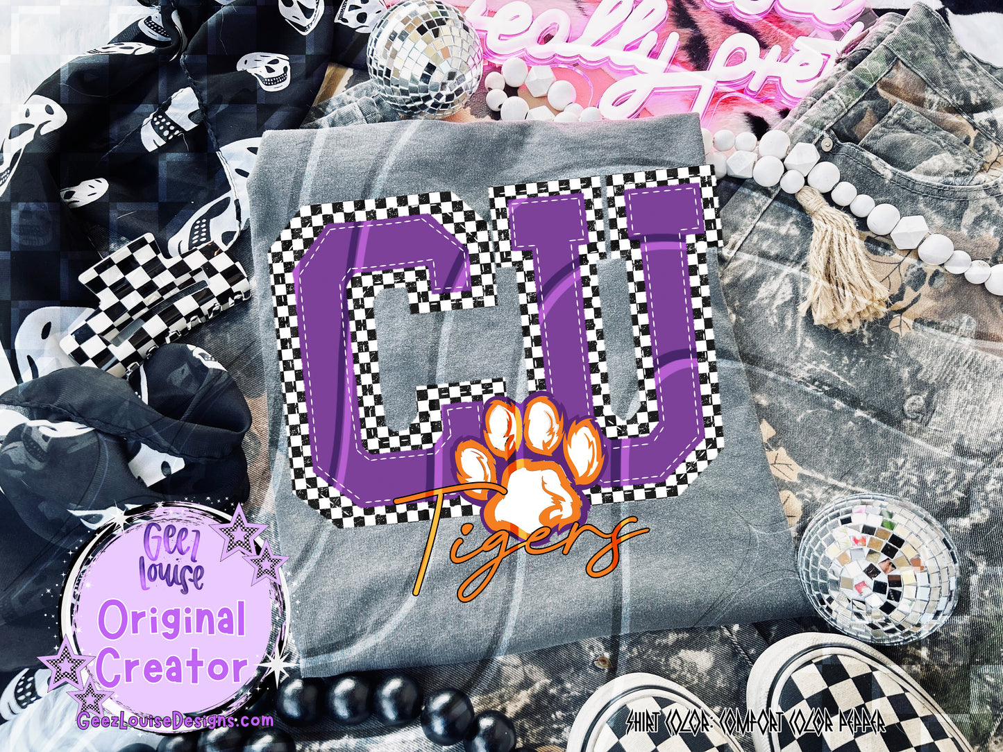 Clem Tigers checkered - DTF TRANSFER (GLD925)