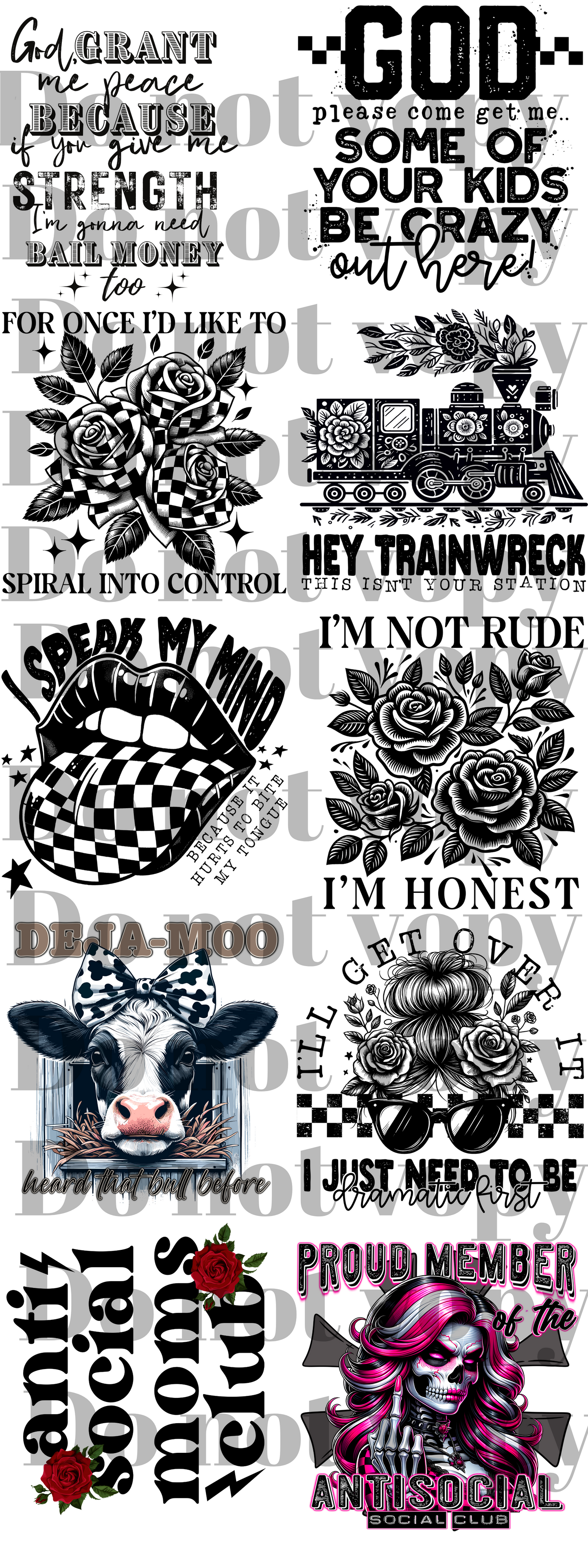 Funny & snarky ; premade gang sheet 22x60