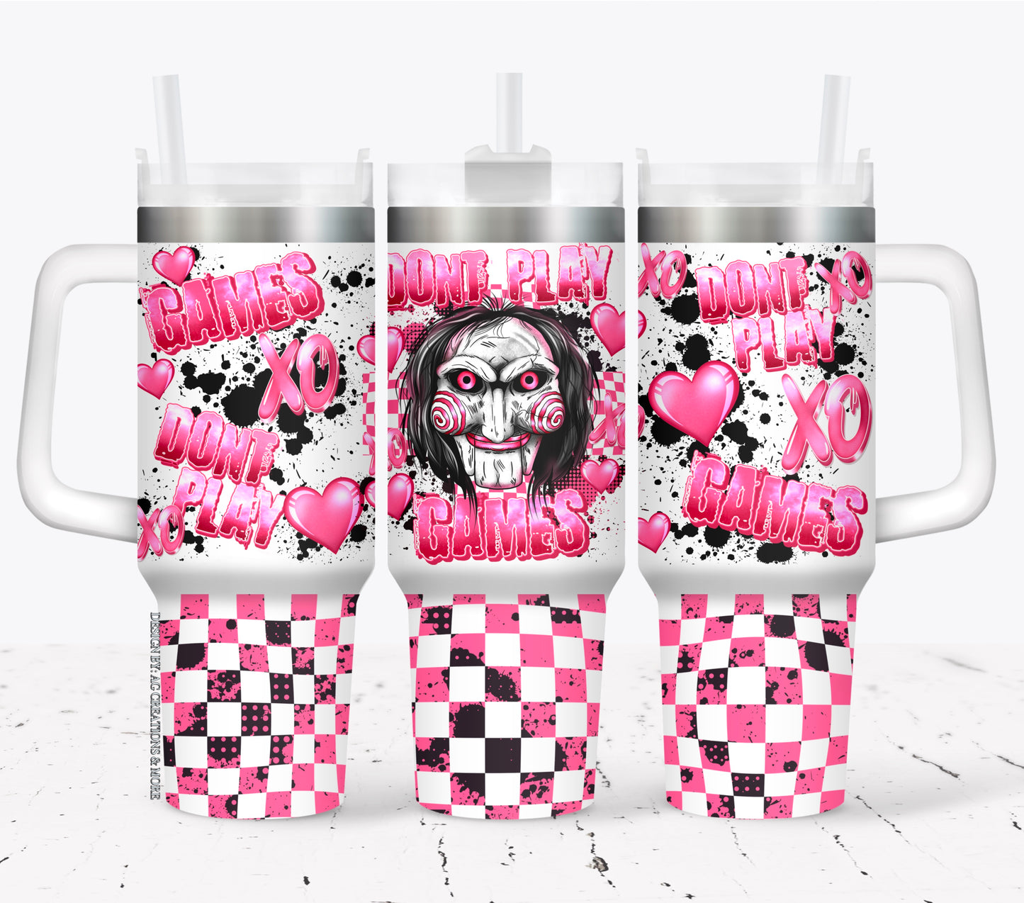 Don't play games horror ; UV DTF 40OZ TUMBLER Wrap (top & bottom) AGCM