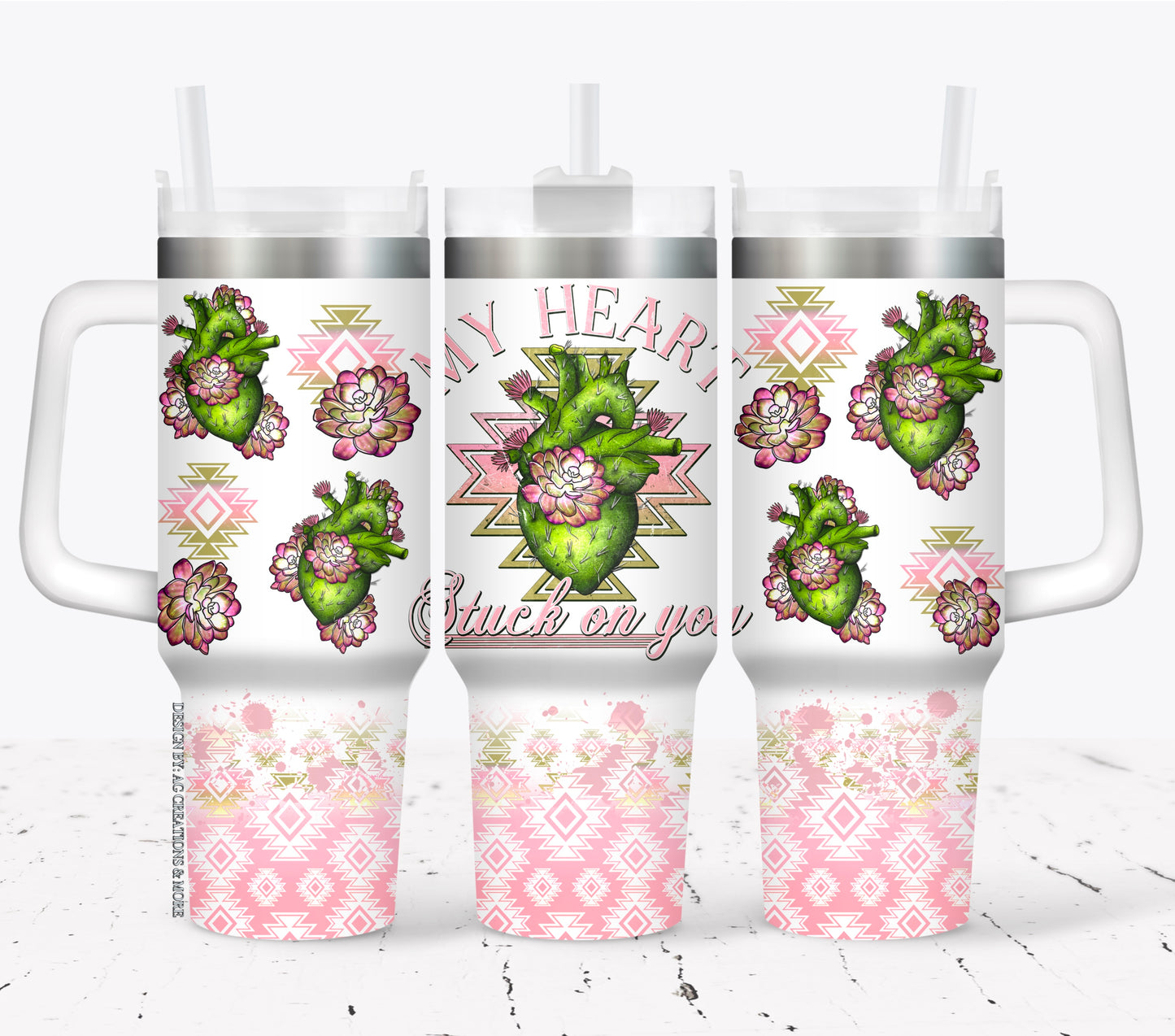 Stuck on you cactus ; UV DTF 40OZ TUMBLER Wrap (top & bottom) AGCM