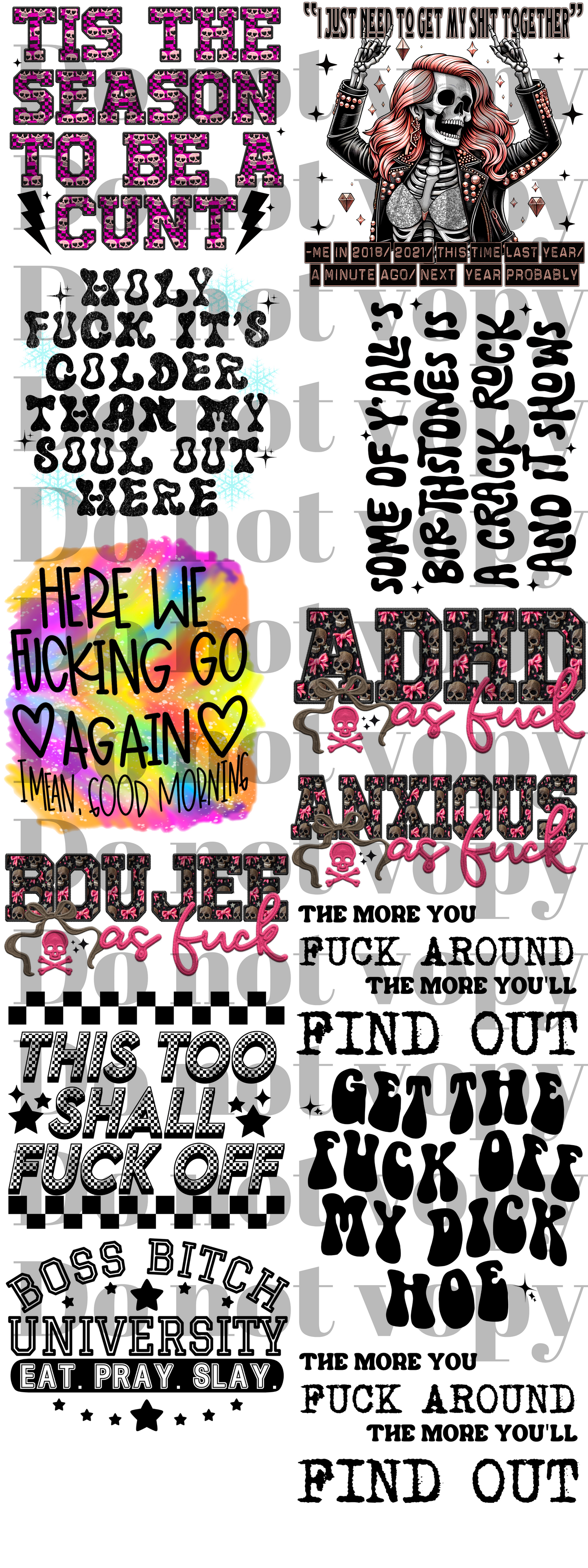NSFW Funny & snarky ; premade gang sheet 22x60
