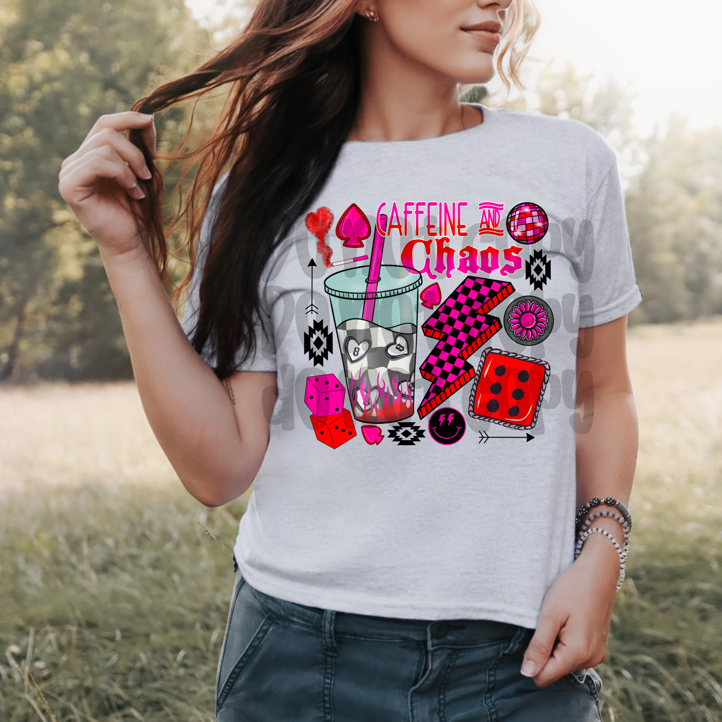 Caffeine and chaos collage - DTF TRANSFER (BWDD)