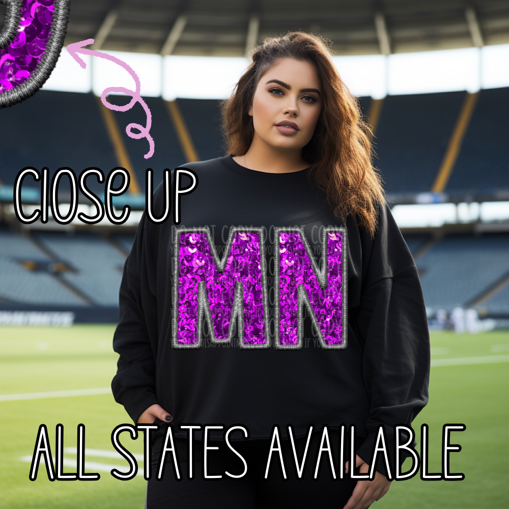 Purple sequin gray embroidery CUSTOM STATE TRANSFERS - DTF ONLY