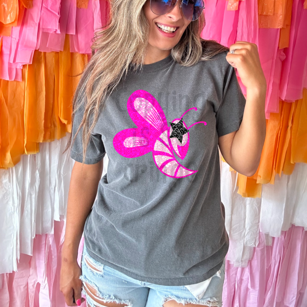 Preppy pink faux glitter star eyes football mascot teams - DTF TRANSFER (TCC)