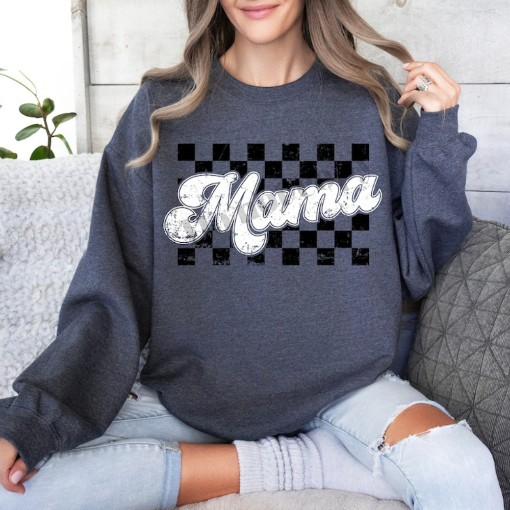 Mama checkered white and black - DTF TRANSFER