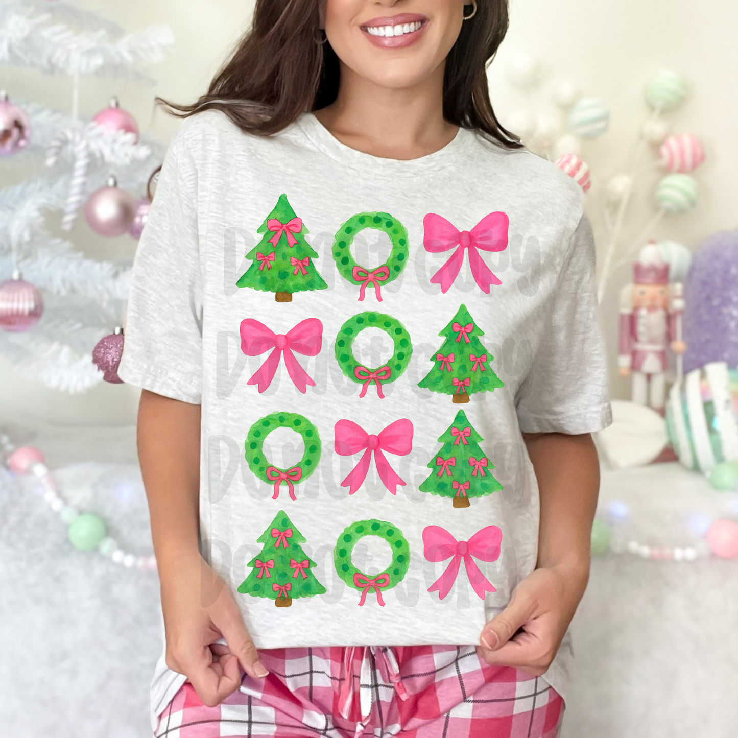 Pink coquette Christmas grid - DTF TRANSFER (WFD)
