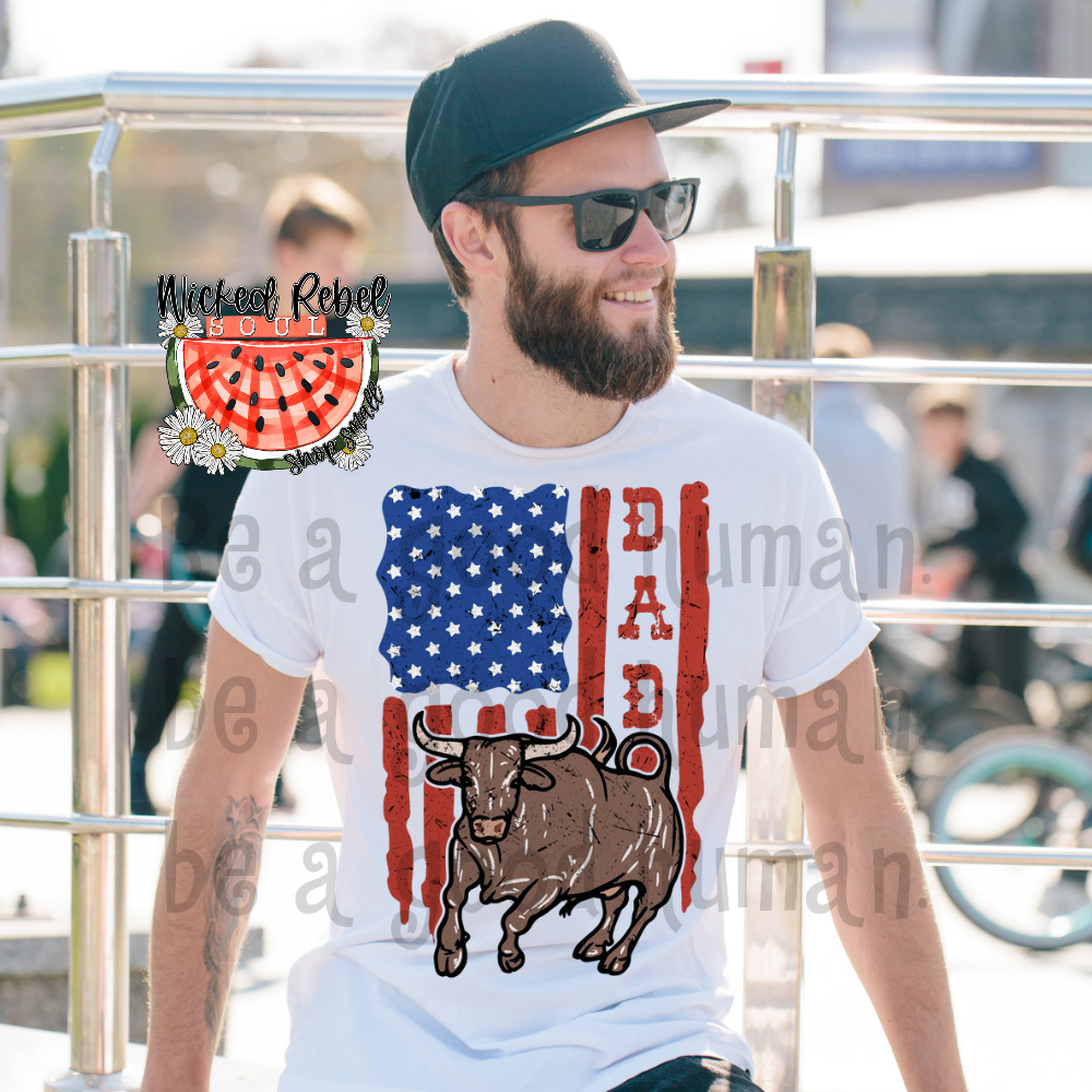Dad bull American Flag BLACK - DTF TRANSFER (CCD)