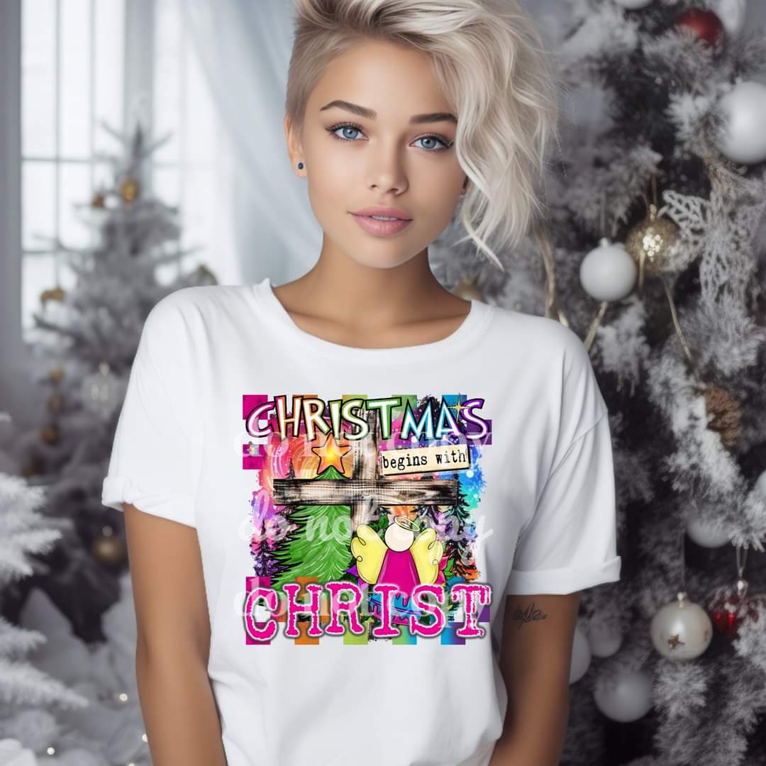 Christmas begins with Christ - DTF TRANSFER ONLY (RHD) LF RAINBOW