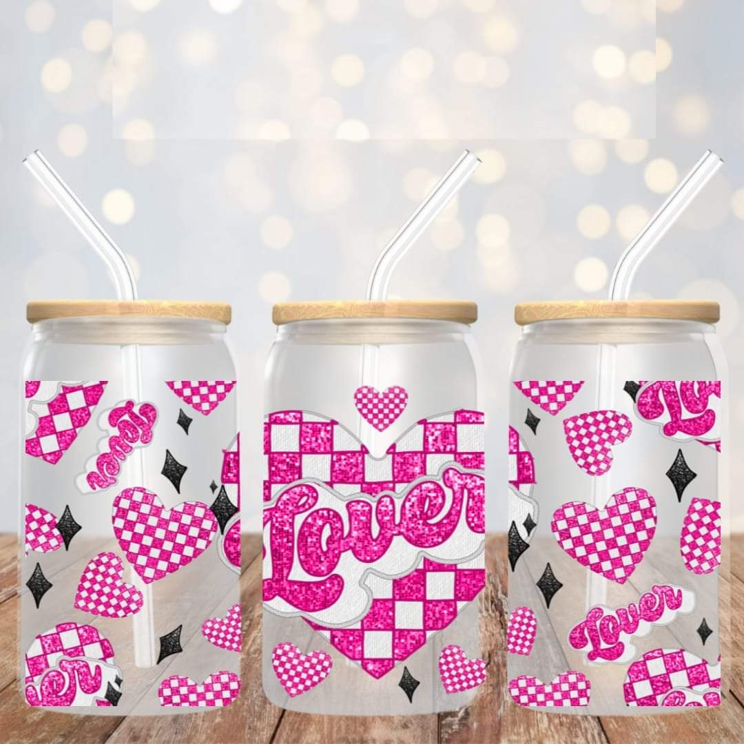 Lover faux sequin hearts - UV dtf wrap 16oz libbey : TED