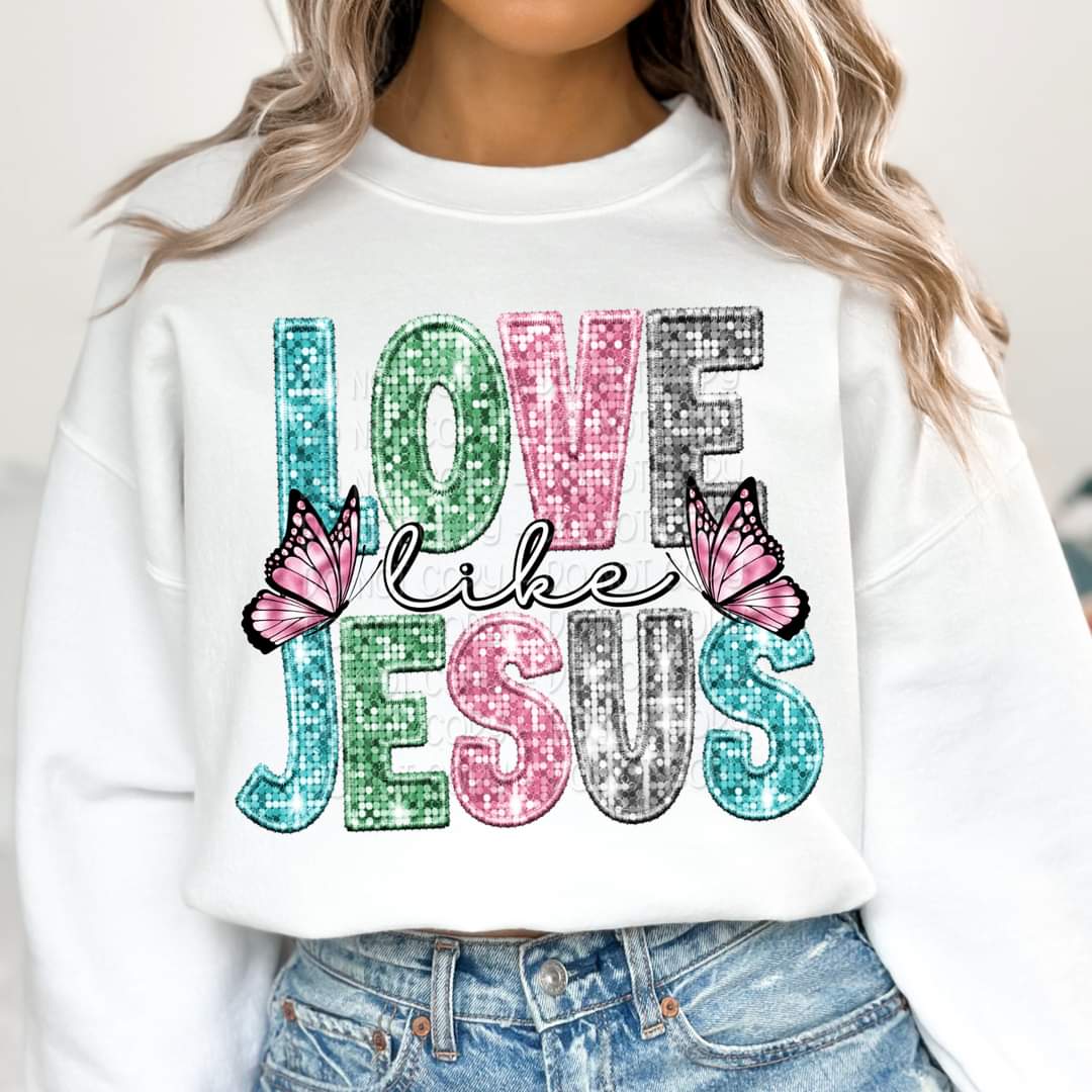 Love Like Jesus faux sequin - DTF TRANSFER (KD collab)