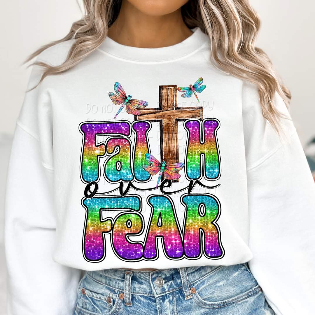 Faith over fear faux sequin - DTF TRANSFER (KD collab)