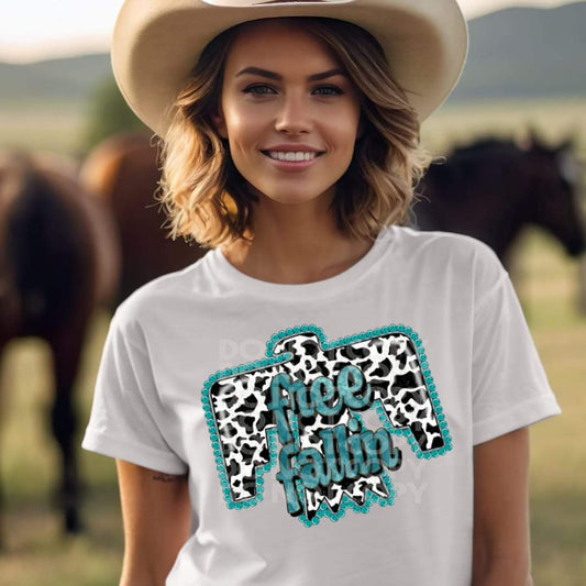 Free Fallin eagle cow print turquoise - DTF TRANSFER (SSDD)