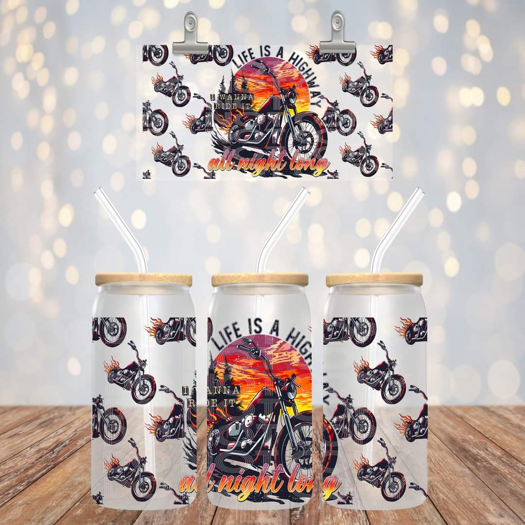 Life Is A Highway ; UV dtf wrap 16oz libbey : TED
