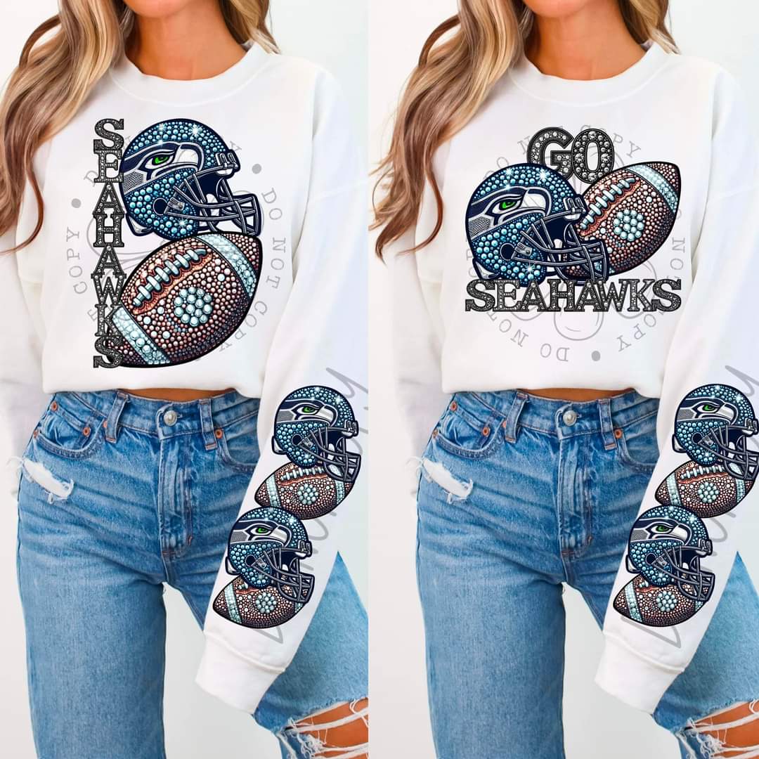 Seahawks - DTF TRANSFER - Sports Football Faux Rhinestone drop (FDC)