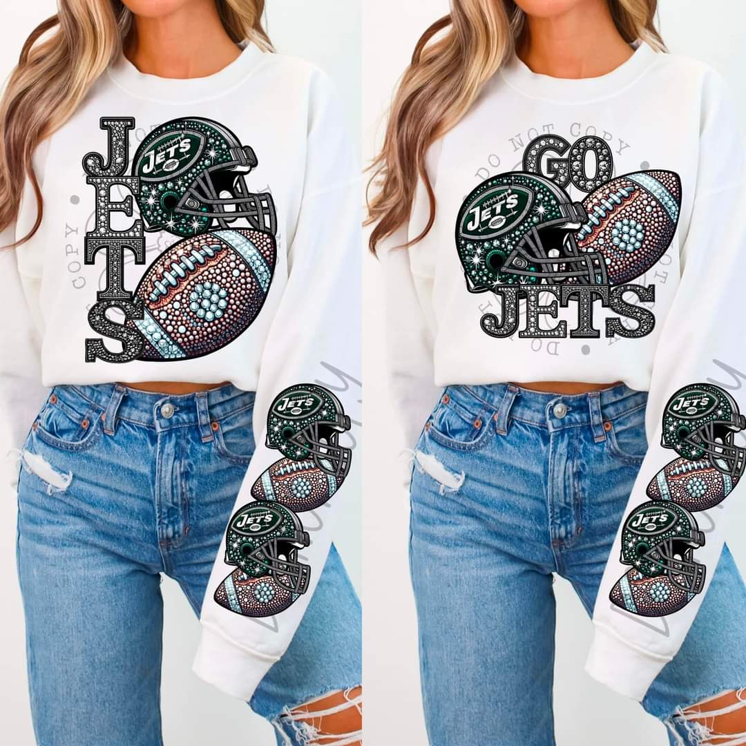 Jets - DTF TRANSFER - Sports Football Faux Rhinestone drop (FDC)