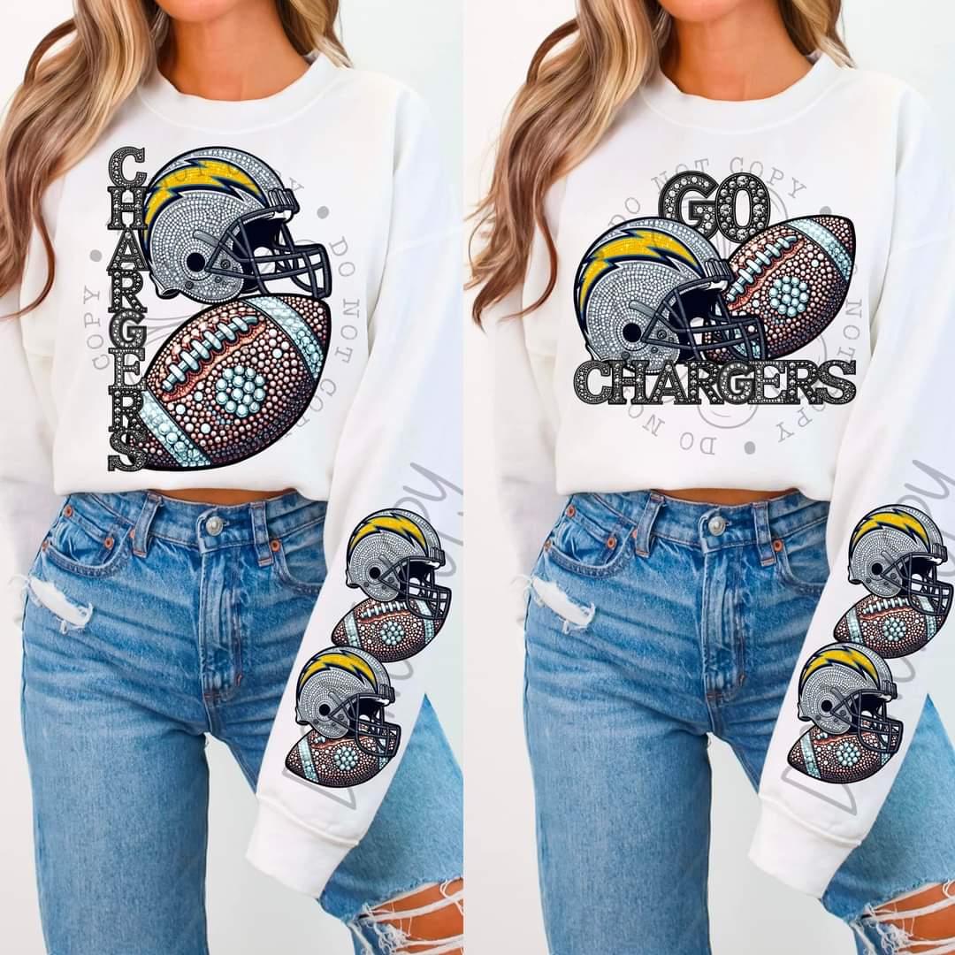 Chargers - DTF TRANSFER - Sports Football Faux Rhinestone drop (FDC)