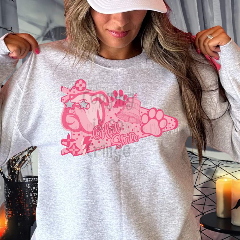 Hail State ; preppy pink PENNANT FLAG mascot drop ; DTF TRANSFER