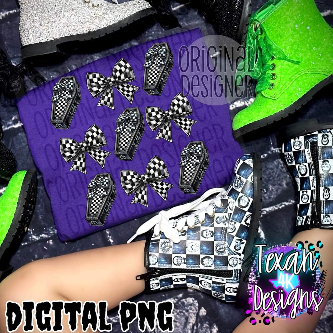 Checkered bows & coffins - DTF TRANSFER (T4KD)
