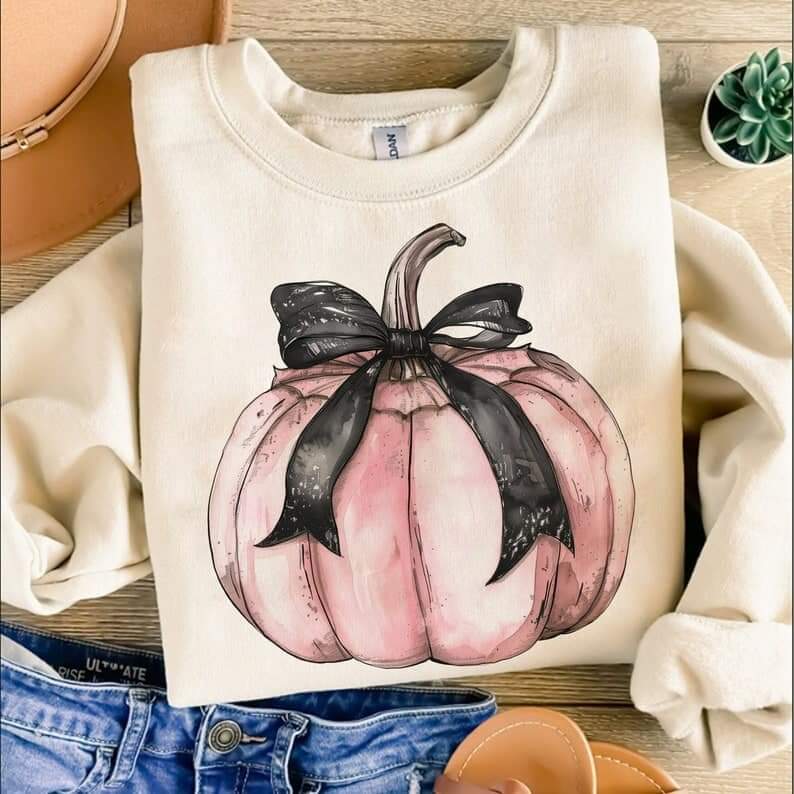 Pink pumpkin black bow - DTF TRANSFER (ULF)