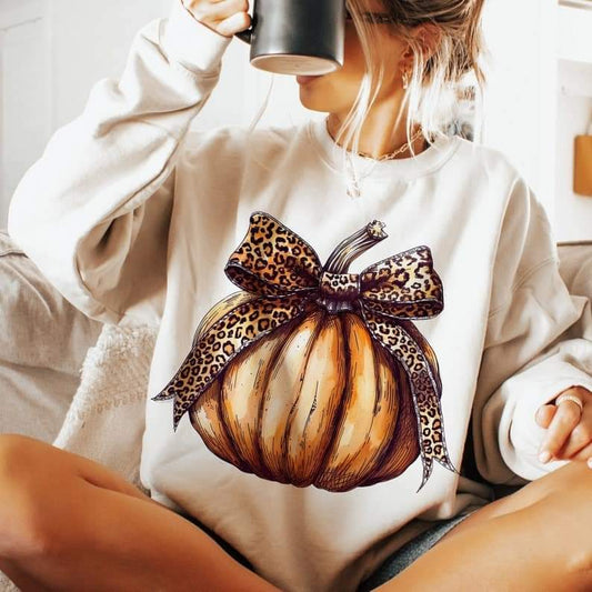 Big pumpkin leopard bow - DTF TRANSFER (ULF)