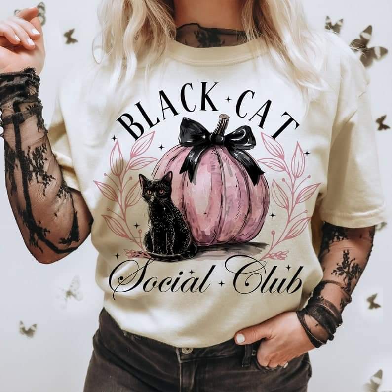 Black cat social club pink pumpkin - DTF TRANSFER (ULF)
